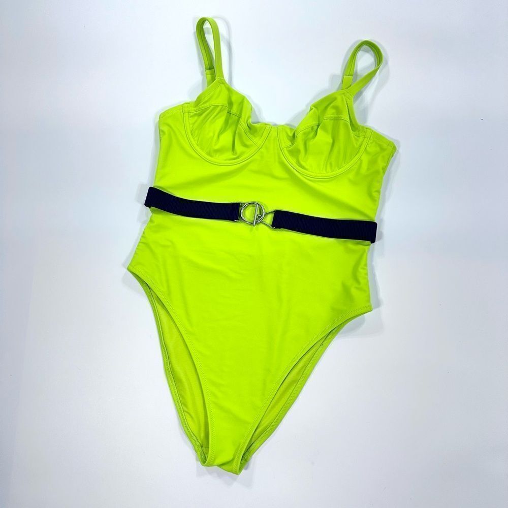 Aerie high cut one piece neon green underwire belted swim suit L